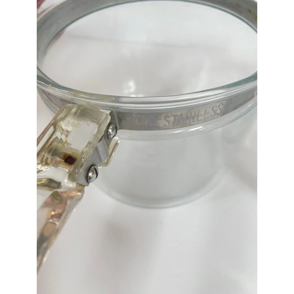 Vintage Pyrex Flameware 6283 Clear Glass Double Boiler 3 Piece Set with Lid USA